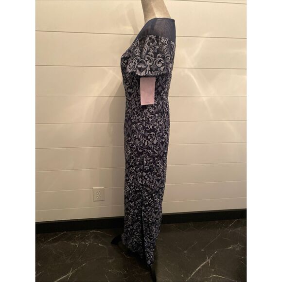 JS Collections Blue Metallic Illusion Yoke Scroll Embroidered Gown NWOT Size 2 - Picture 7 of 13